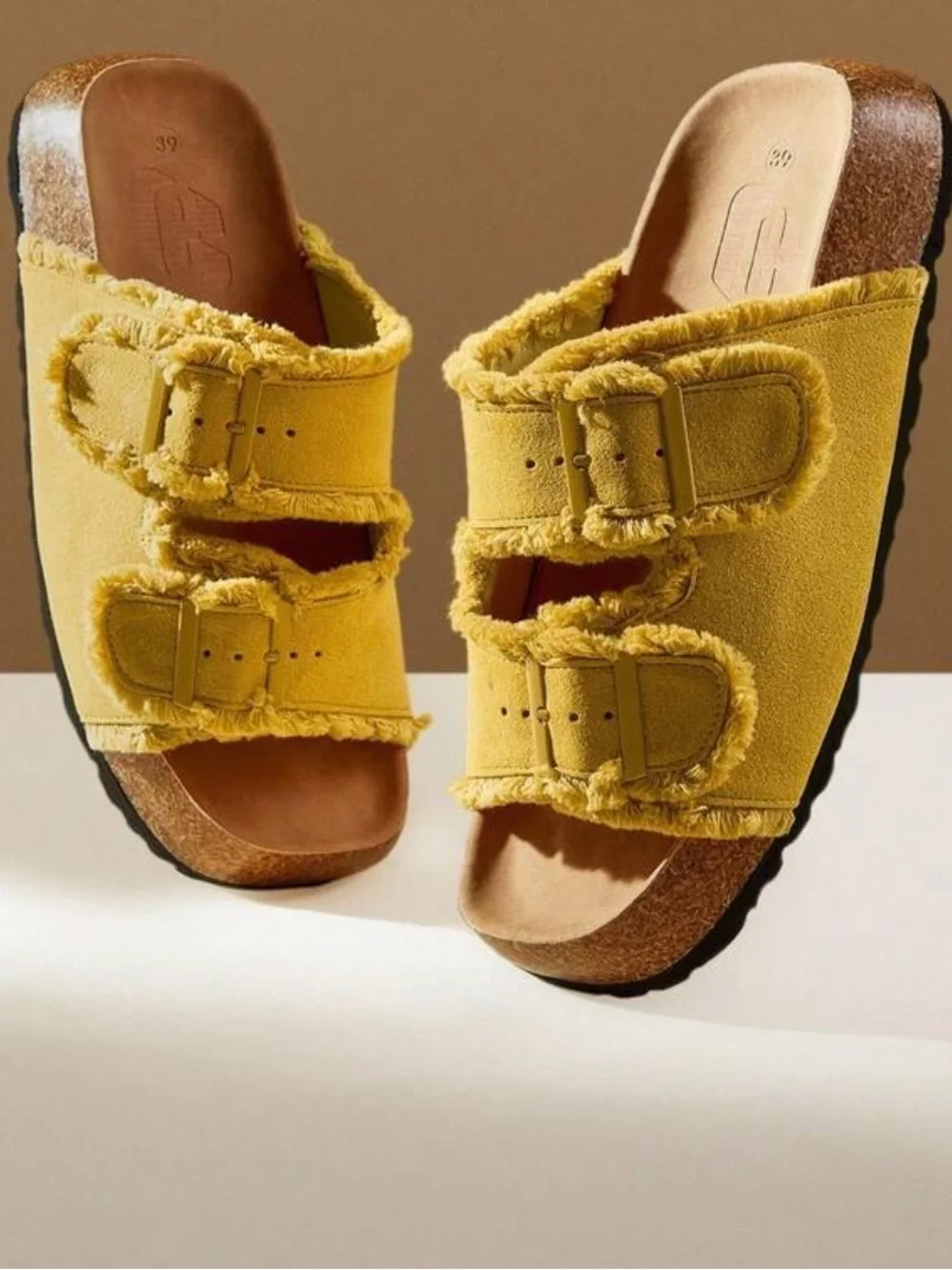 Bohemian yellow platform wedge sandals featuring a gold buckle size 8 NWOT
